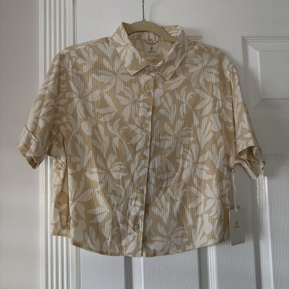 Roark Bless Up Cropped Button Up Shirt S Sand